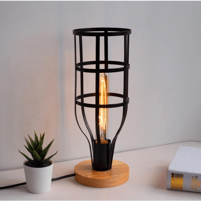 lampe industrielle noir bois